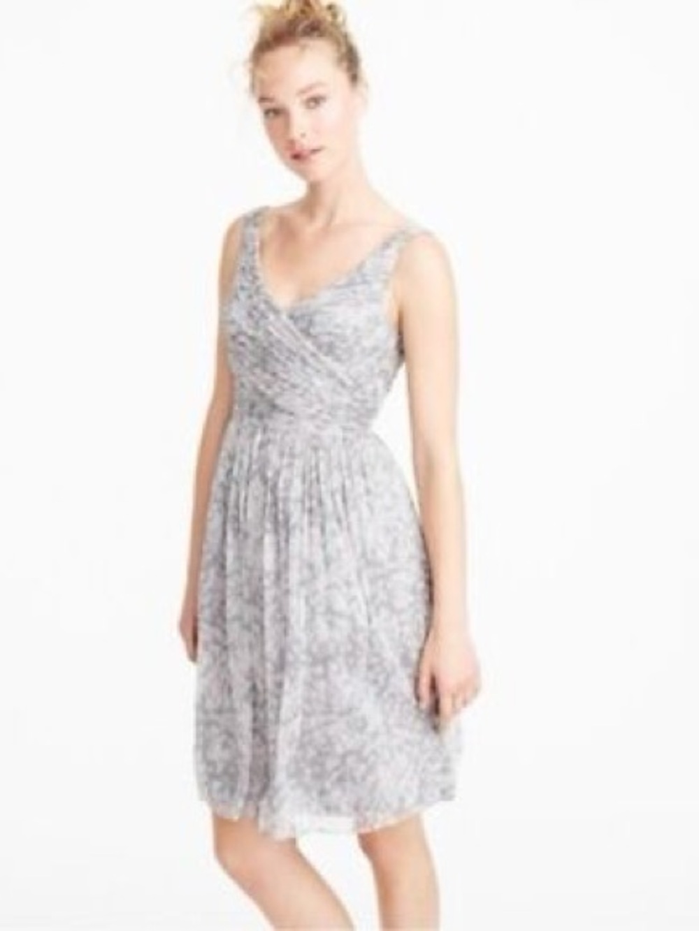 NWT J. Crew Heidi Silk Chiffon Watercolor Short Dress in Smoke Grey Blush